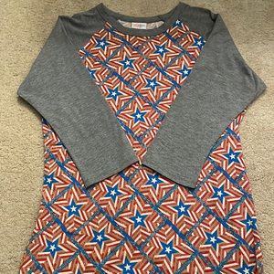 LuLaRoe Randy - patriotic(grey sleeves, blue, red, tan and white stars)